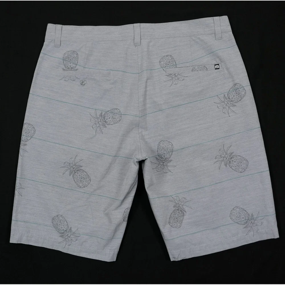 Travis Mathew Mens 36 Grey Pineapple Print Hybrid‎ Golf Shorts Stretch Tropical